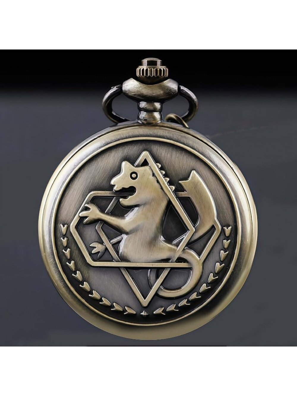 Men's Tan Quartz Engraved Fulmetal Alchenist Arabic Numerals Chain Pocket Watch - Picture 3 of 7